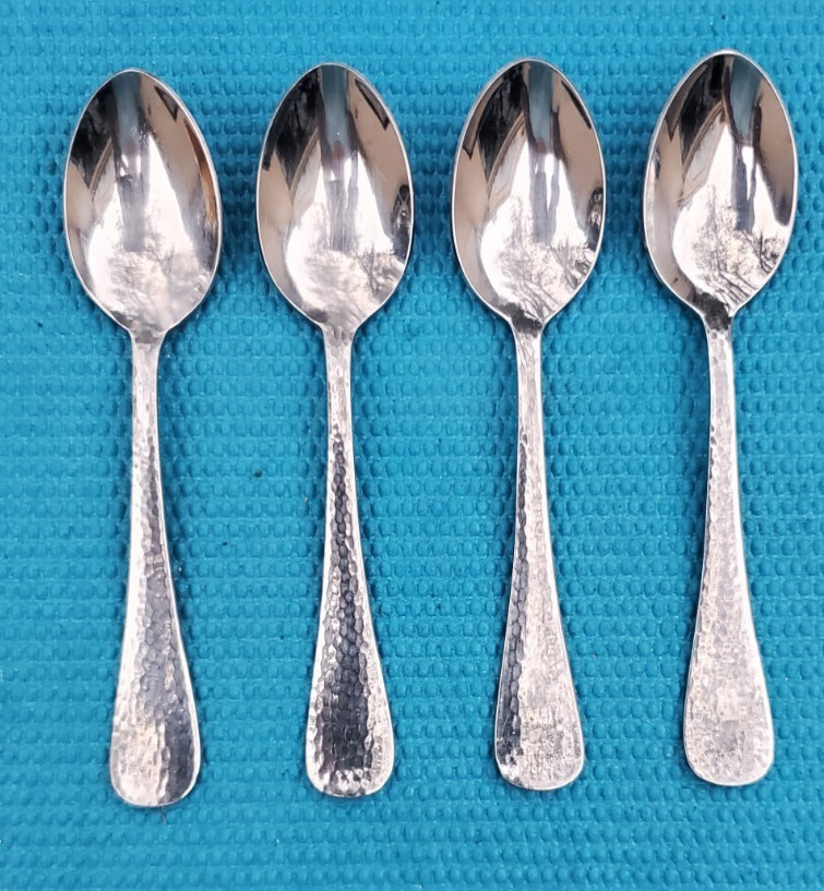 4-Reed & Barton OLDE ENGLISH HAMMERED Stainless TEASPOONS 6 3/8"