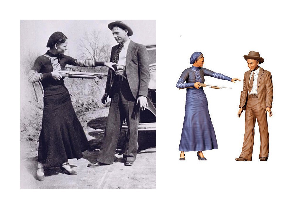 Bonnie Clyde Famous Criminal Series #1 HO 1:87 miniature figure no preiser