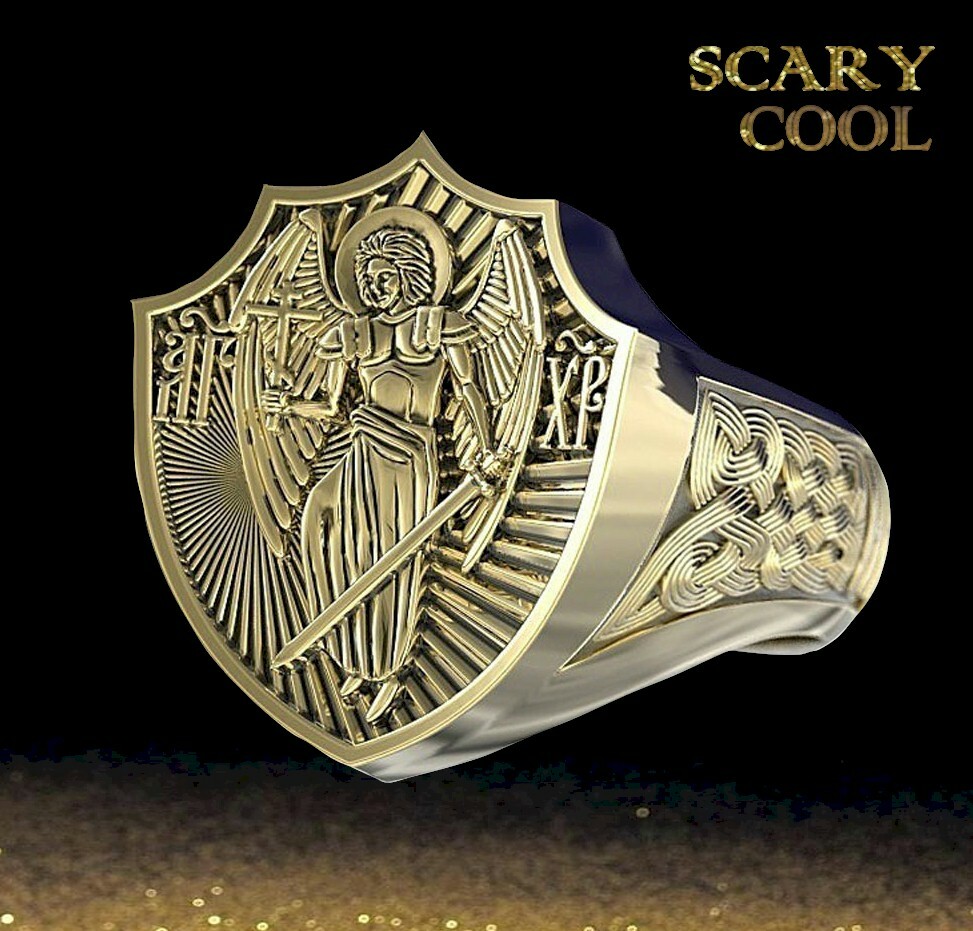 New Angel Saint God Christian Gold Mens Ring