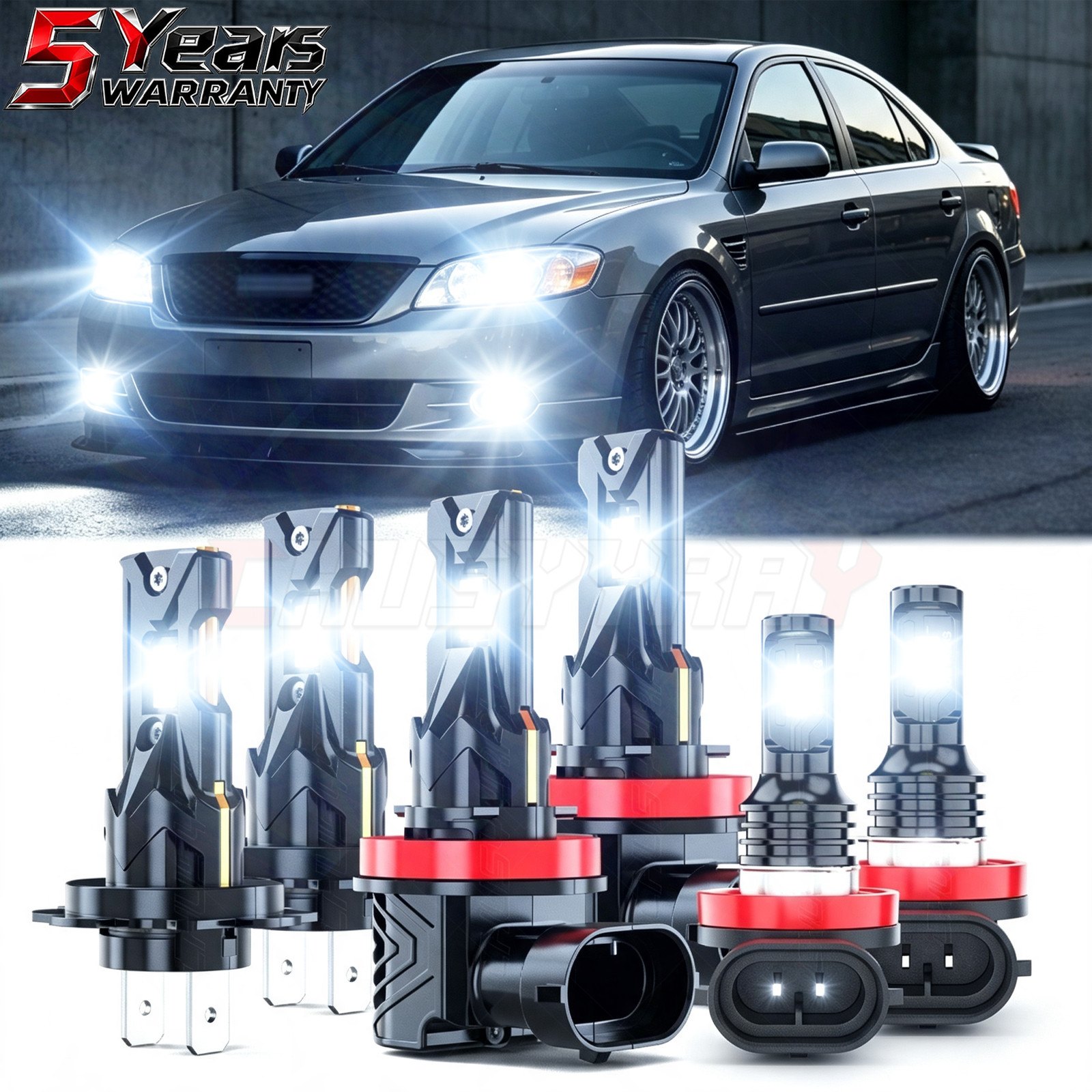 For Volvo S80 2007-2013 6X 6000k LED Headlight Hi/Low Beam + Fog Light Bulbs