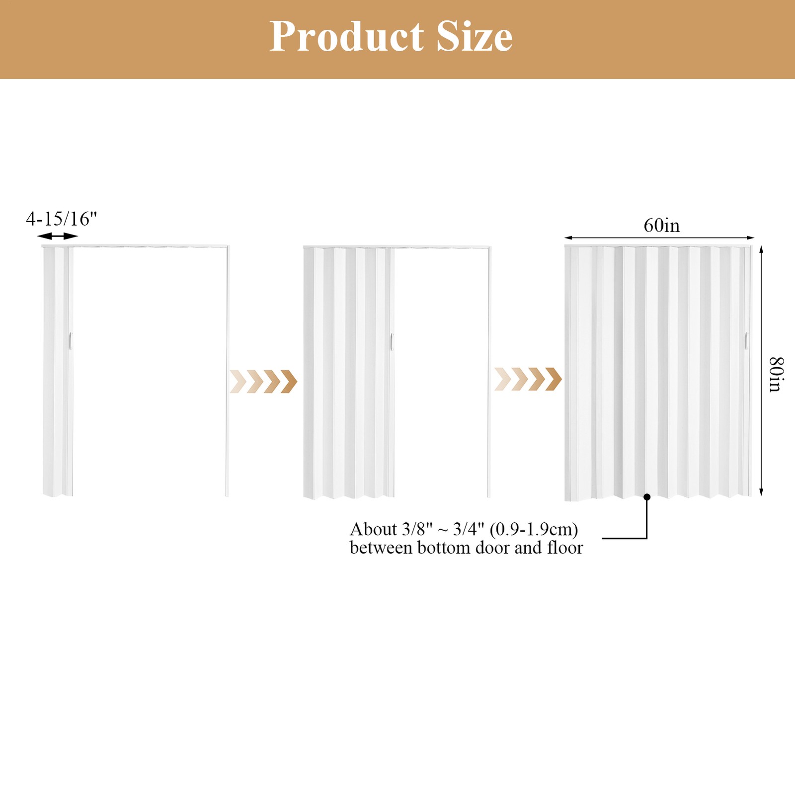 60X80in White PVC Accordion Door Interior, with Simple installation and Hardware