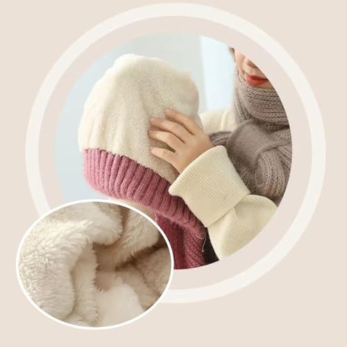 Integrated Ear Protection Windproof Cap Scarf Elastic Knitting Thick Beige