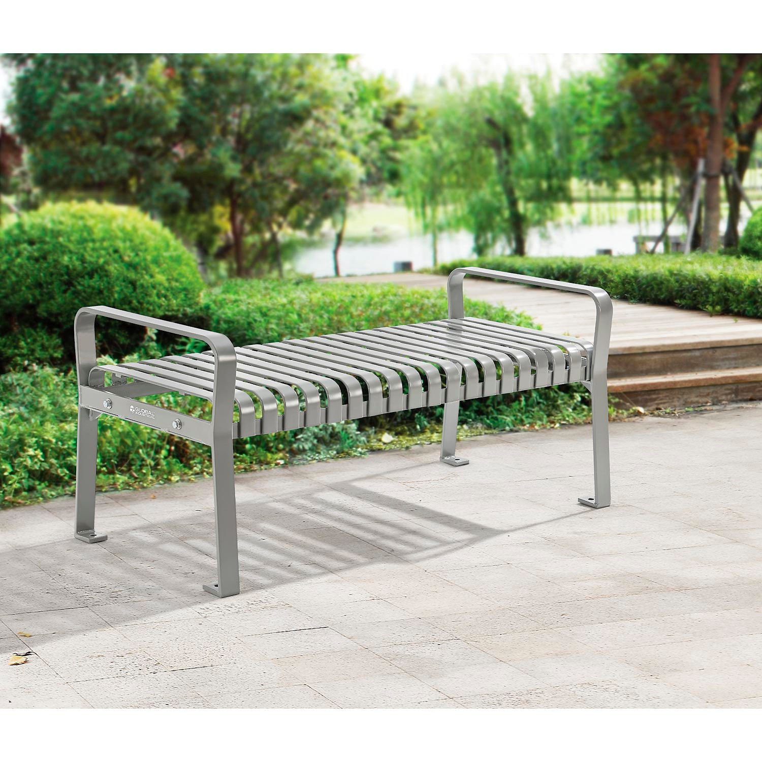 Global Industrial 48" L Outdoor Steel Slat Park Bench Without Back Gray