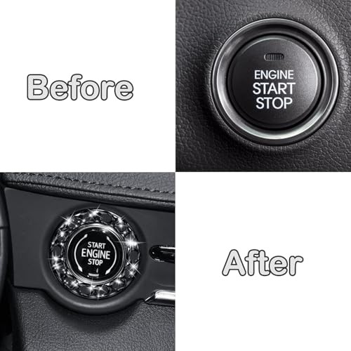 Crystal Rhinestone Car Engine Stop Decoration Ring, Bling Car Button 1 PC Black