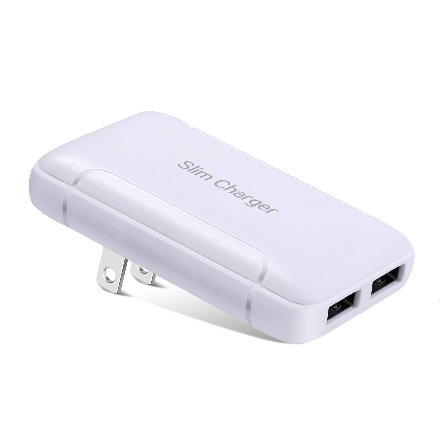 Slim Wall Charger,15W Dual Port Flat USB Wall Plug,2-Port USB-A Foldable Flat
