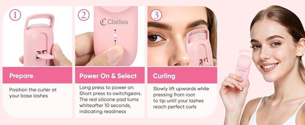 Heated Eyelash Curler - 10s Heat, 3s Curl, Mini Burn-Proof Design with