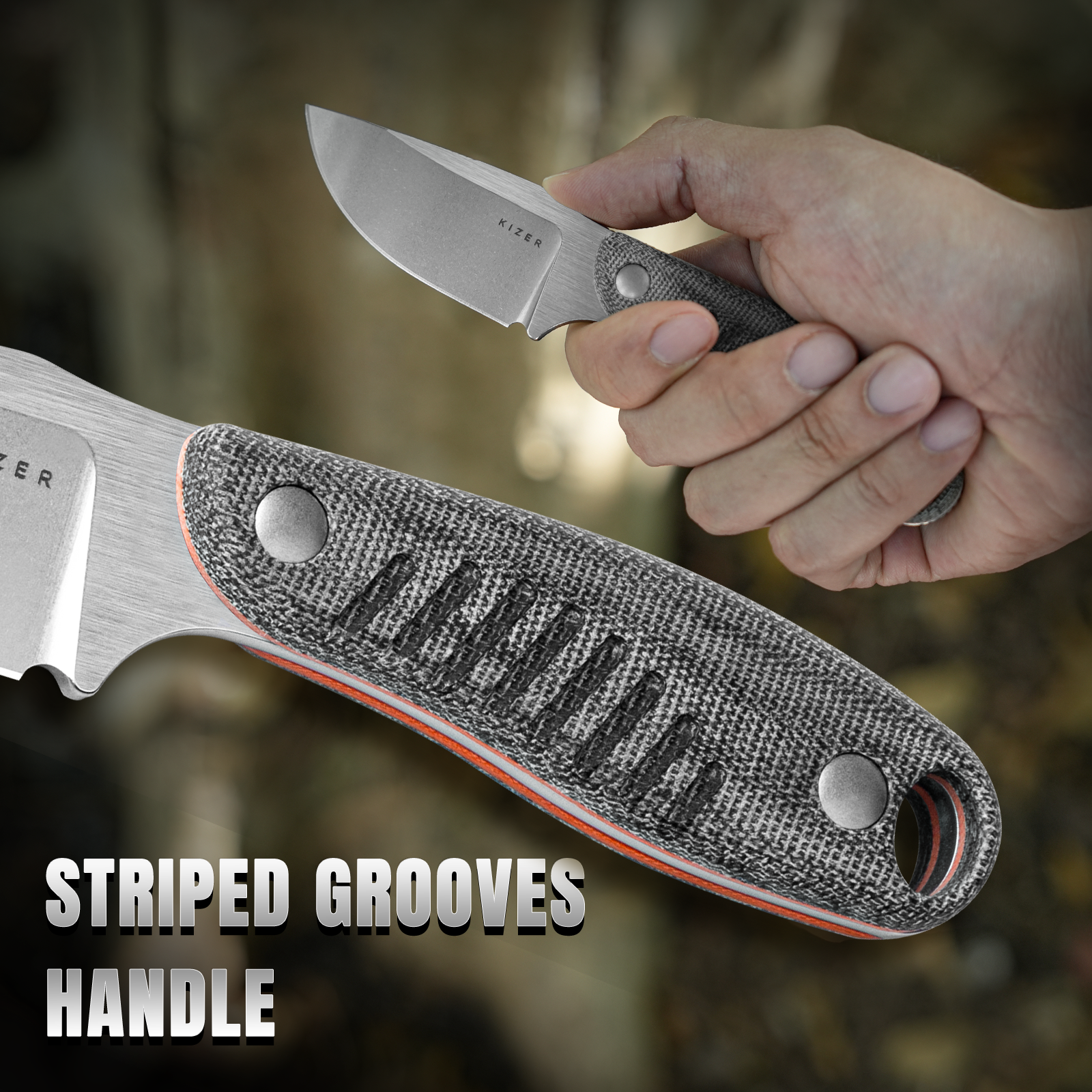 Kizer Clip point Fixed Blade Knife Hare Nitro-V/D2 Steel G10 Handle With Sheath