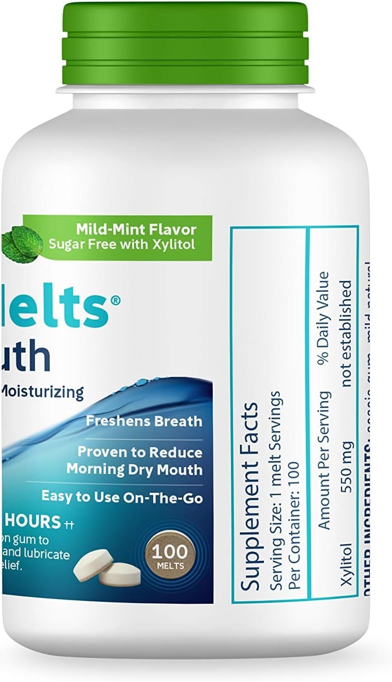 Oracoat Xylimelts Dry Mouth Relief Discs -100 Count, Natural Mint,Nighttime