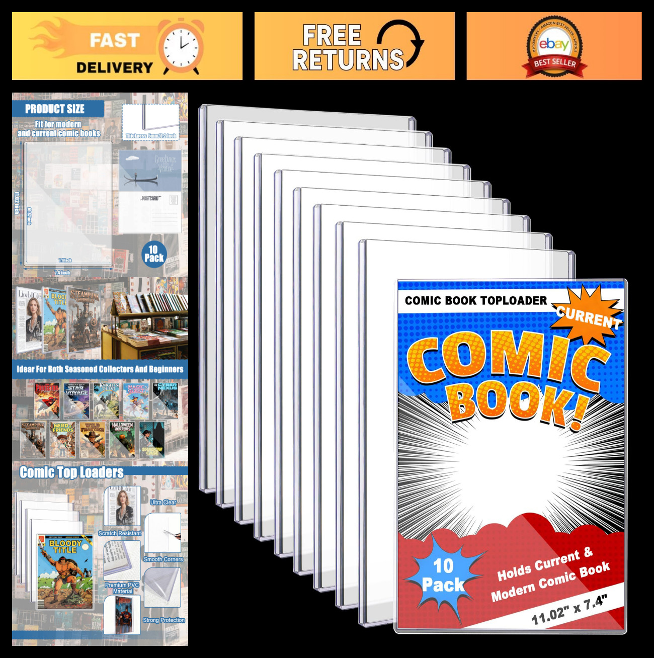 Comic Book Top Loaders 10ct - Rigid Plastic Sleeves for Modern Comics Storage &
