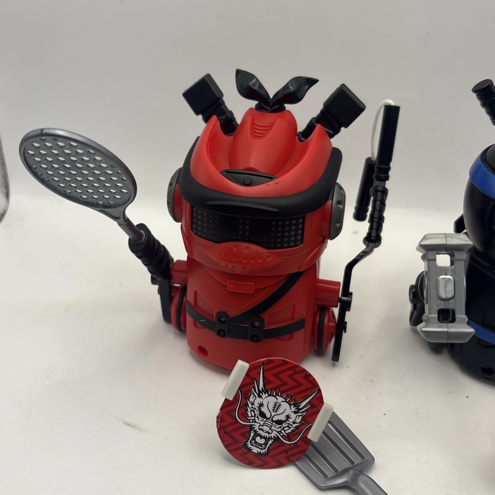 Spin Master Ninja Bots Battling Robots Red & Black 4" Tested W/ Weapons TESTED