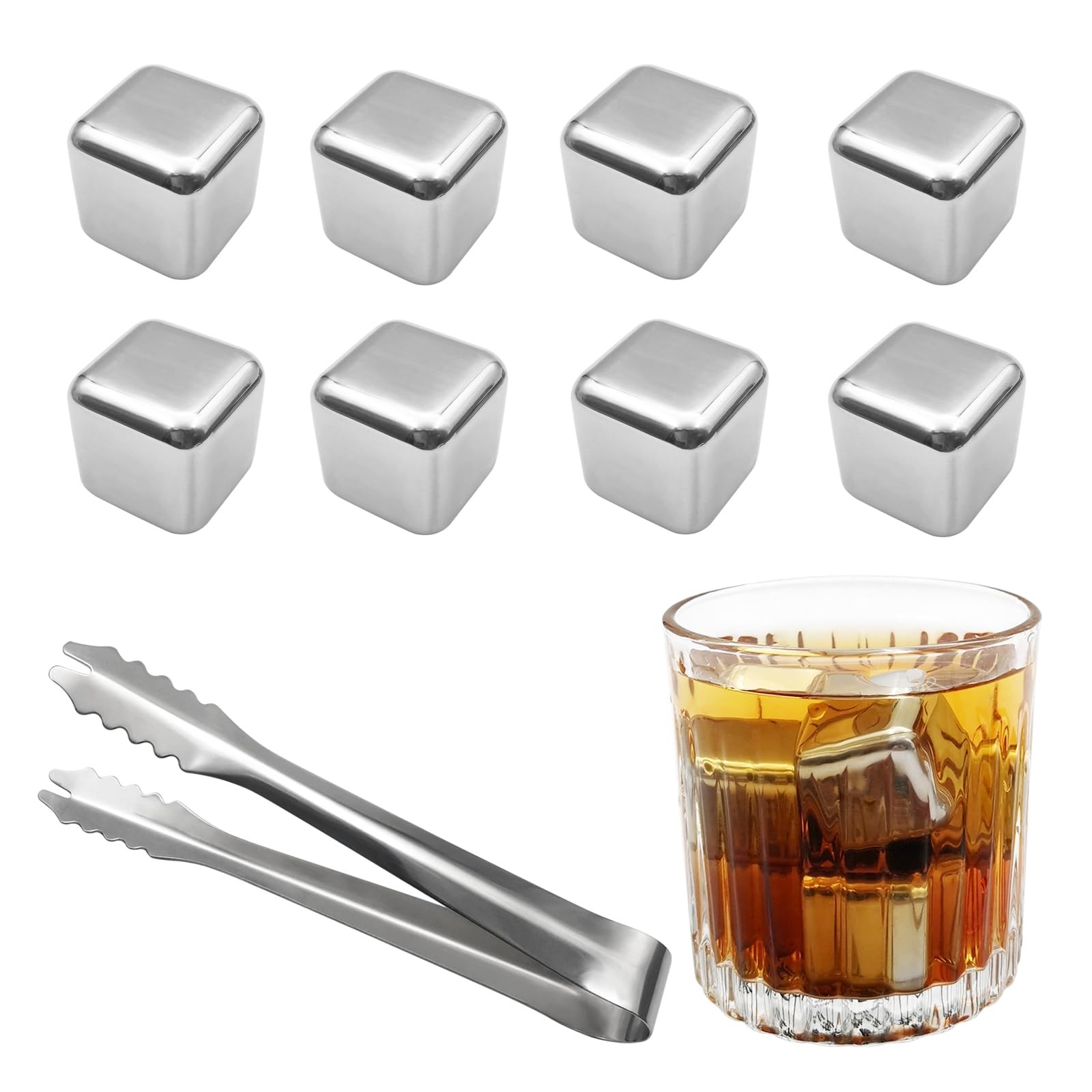 Zalaxt 8 pcs Stainless Steel Ice Cubes for Drinks, Reusable Stainless Wine Ic...