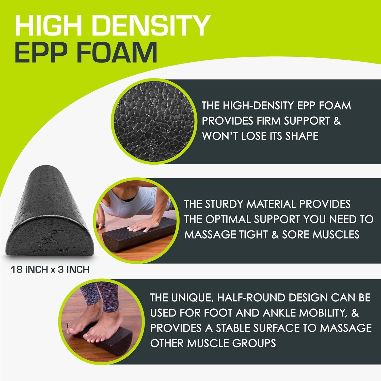 18" Half-Round Foam Roller - Versatile Recovery Tool for All Workouts
