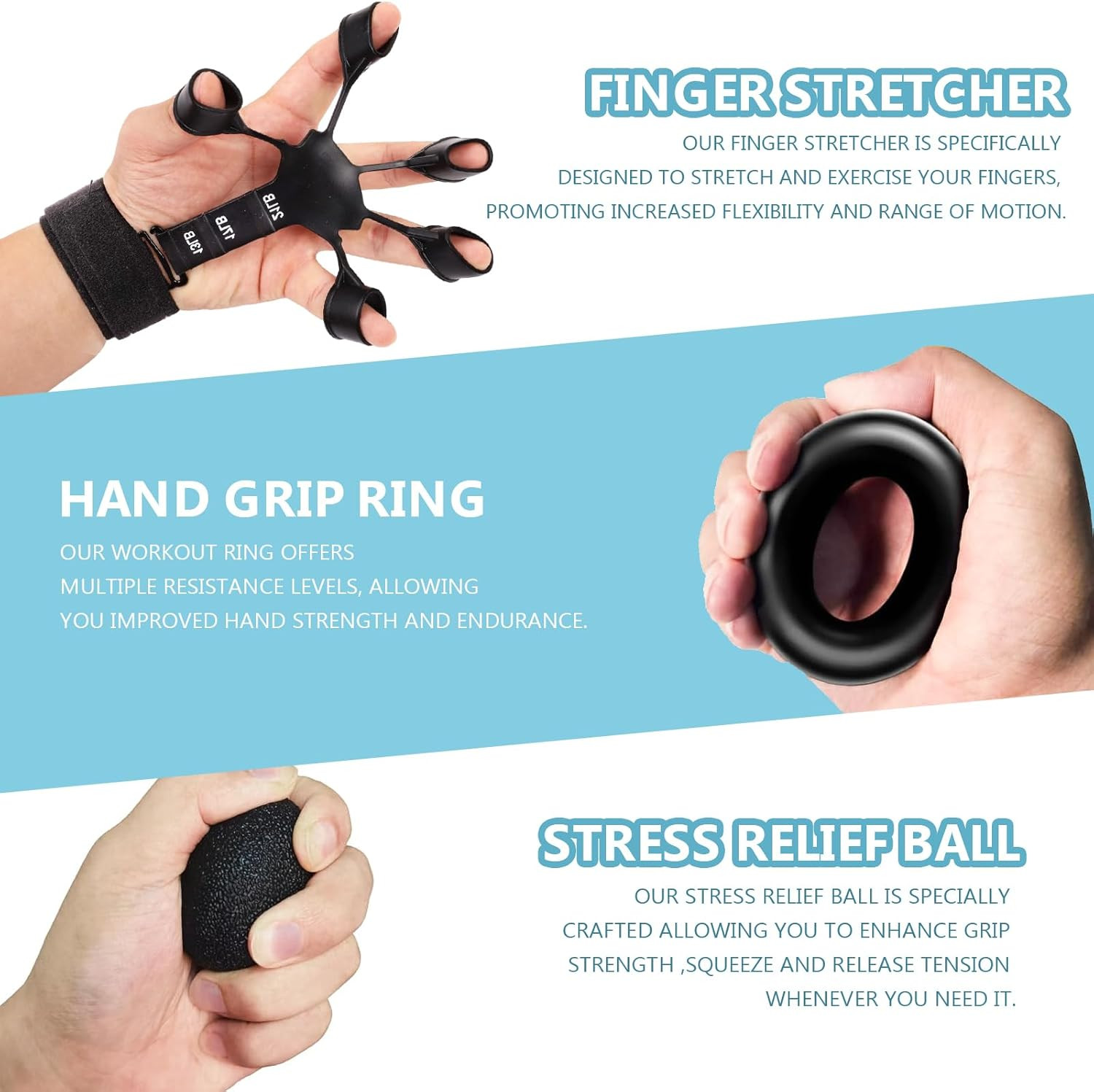 5PCS Grip Strength Trainer Kit Hand Gripper Adjustable Counter Forearm Exerciser