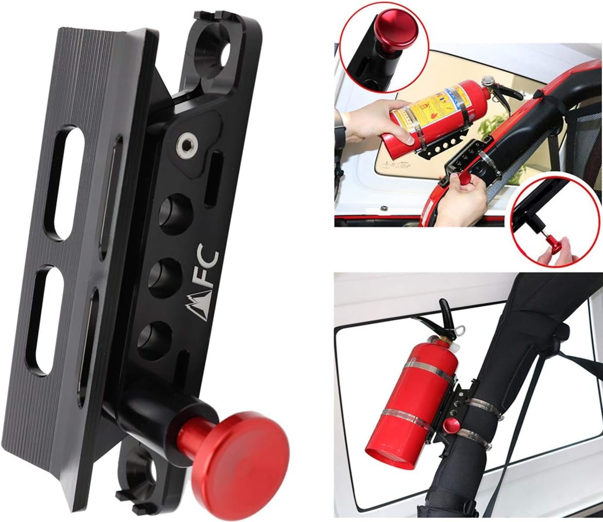 Adjustable Roll Bar Fire Extinguisher Holder Mount with 4 Clamps Compatible w...