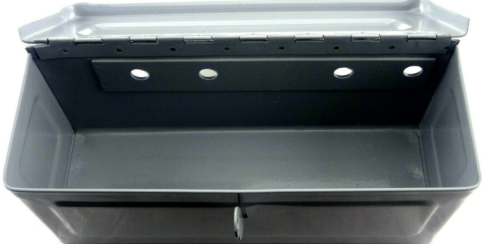 Steel Heavy Duty Grey Coated Lock Box w/ Lock & 2 Keys 11"L x 4"D x 4.5"T NEW