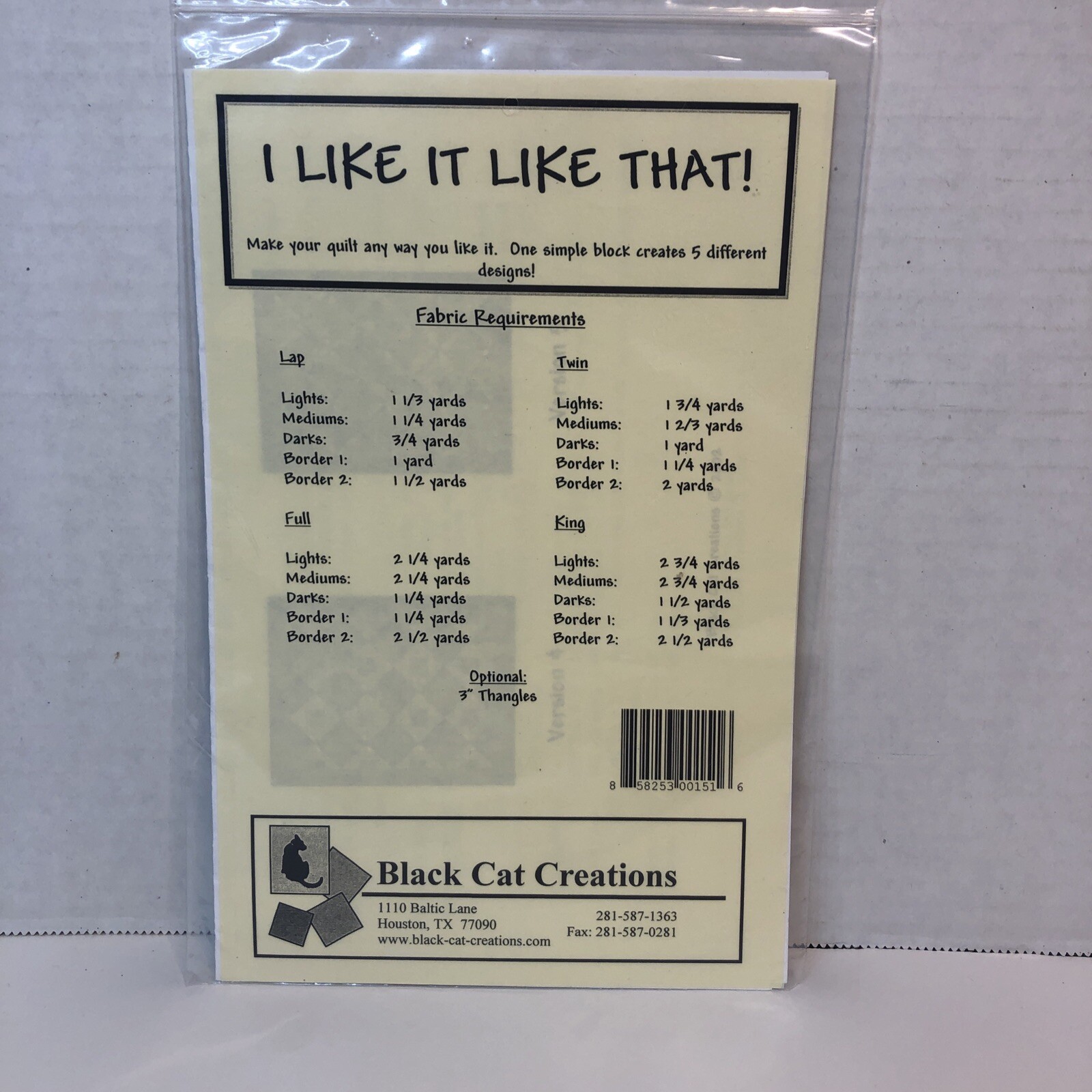 I Like it Like That Quilt Pattern 1 Block 5 Designs Black Cat Creations