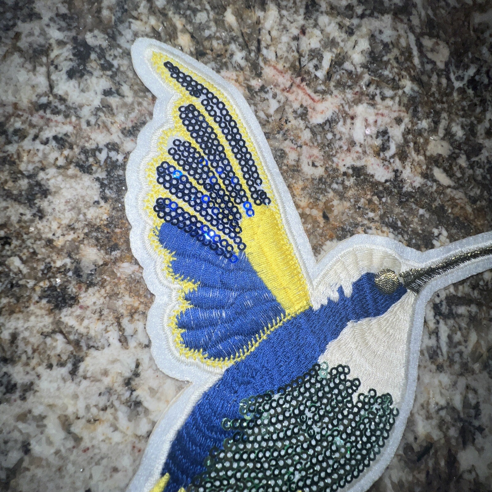 Sequin and Embroidery Patch: Winged Hummingbird Sequin 7.5 X 6.5”