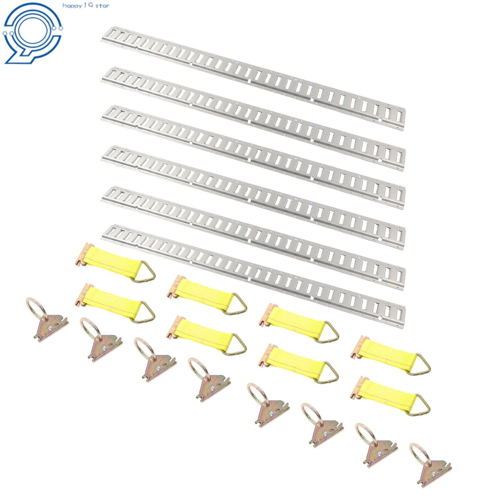 Steel E-Track Tie Down Kit 5' E Track Rails 8 D Rings 8 Rope Tie Offs