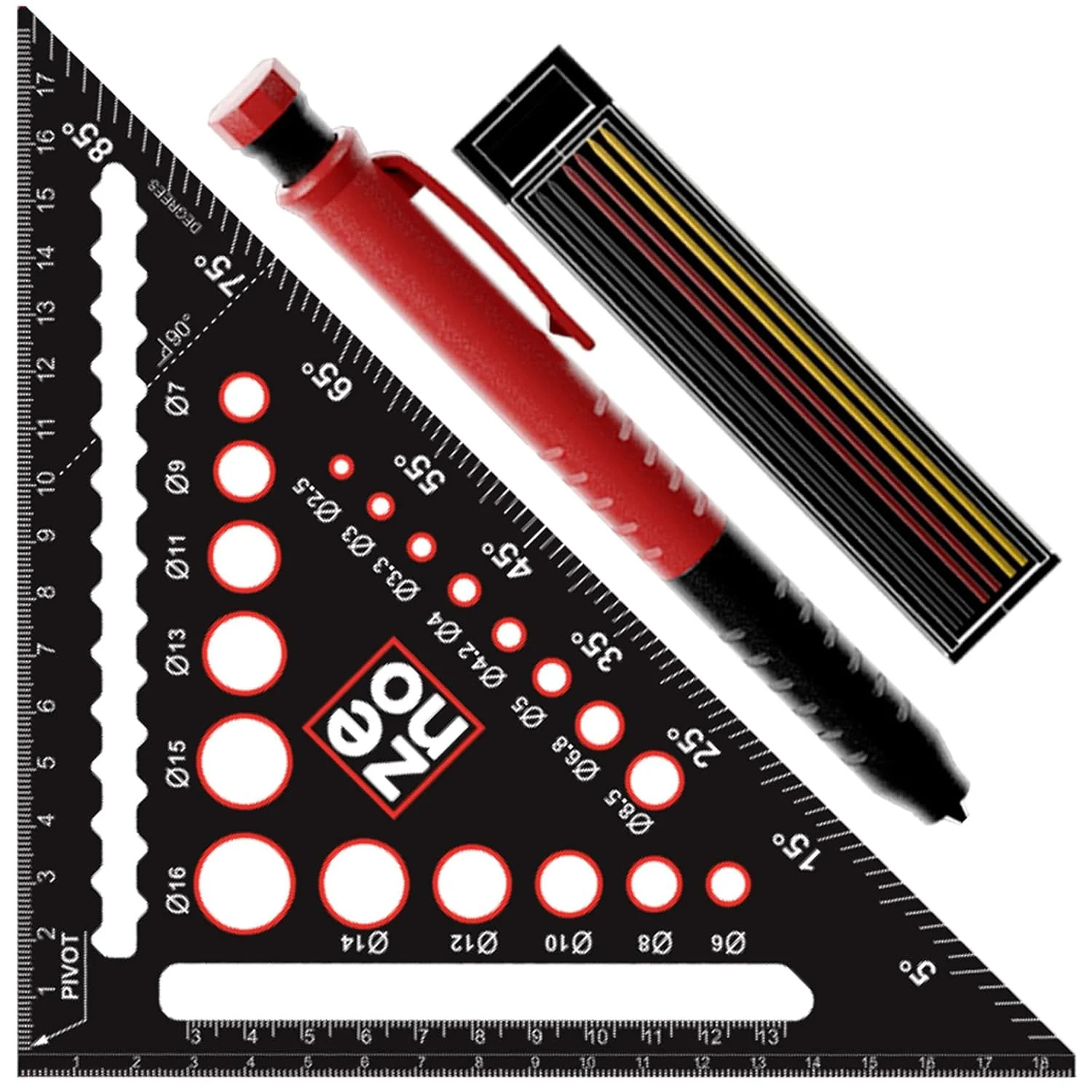 Carpenter Square 7" All-in-1 Multi-Purpose Tools: Carpenter Pencils, Extra Lead
