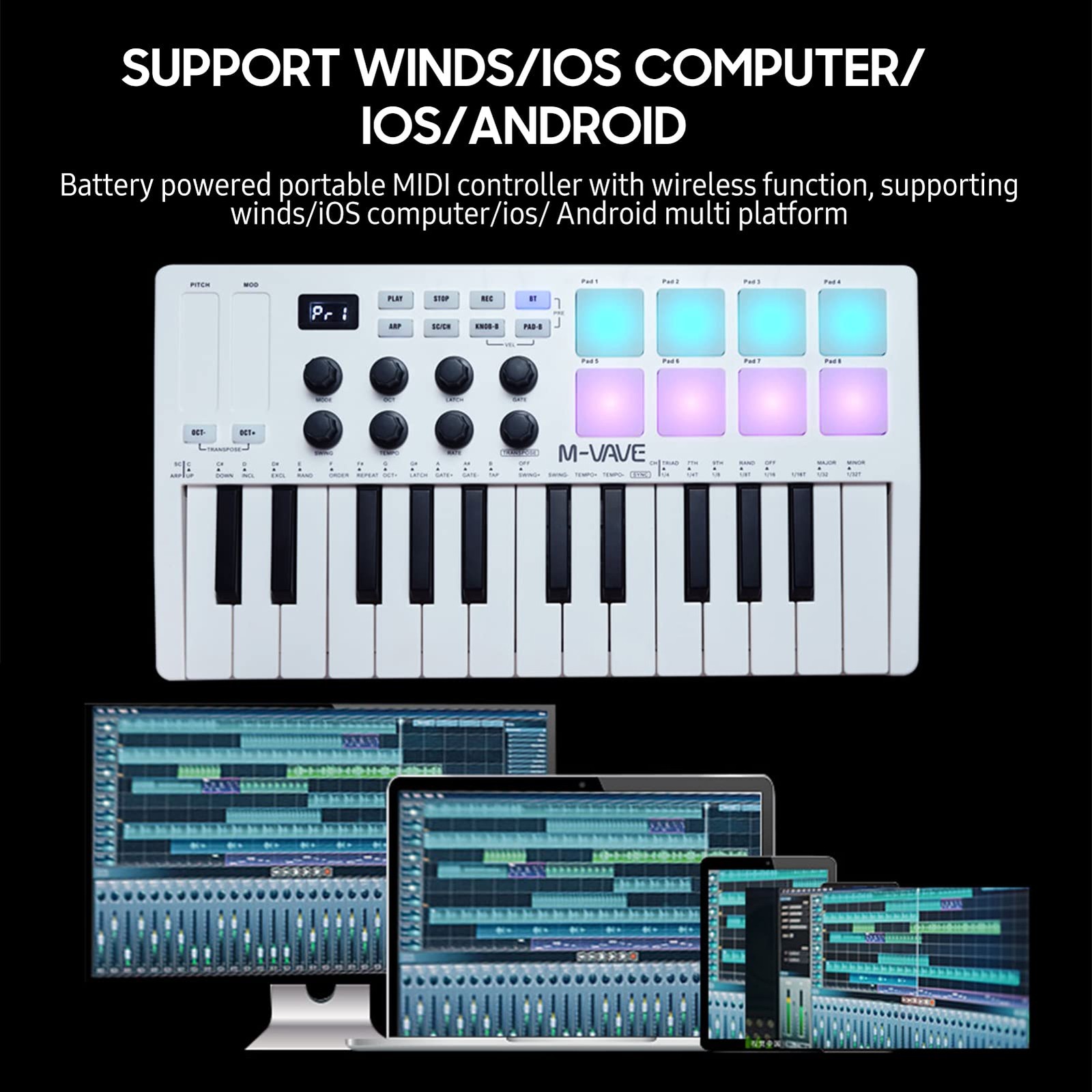 25-Key MIDI Control Keyboard Mini Portable USB Keyboard MIDI Controller with ...
