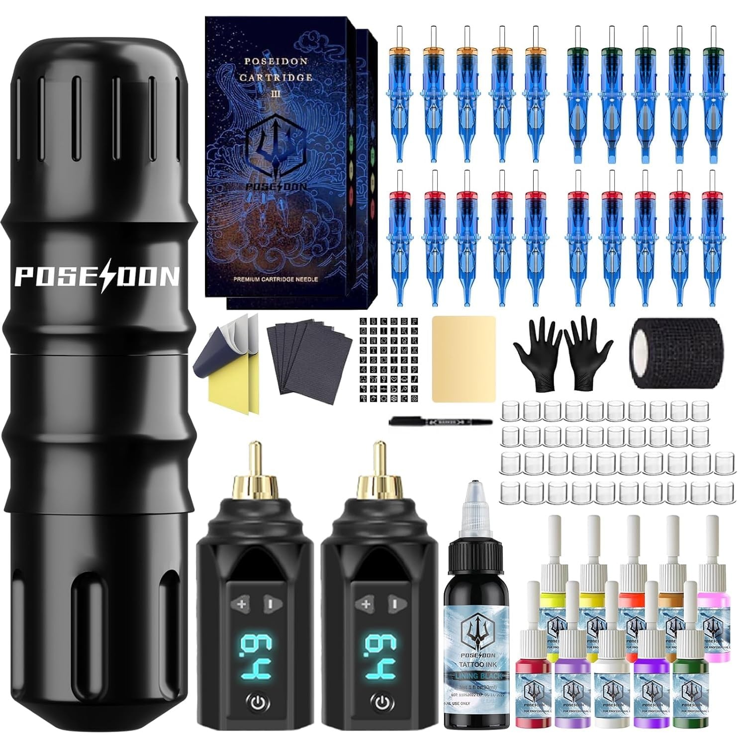 POSEIDON Tattoo Pen Kit Wiress Gun with 2pcs 1500mAh Black