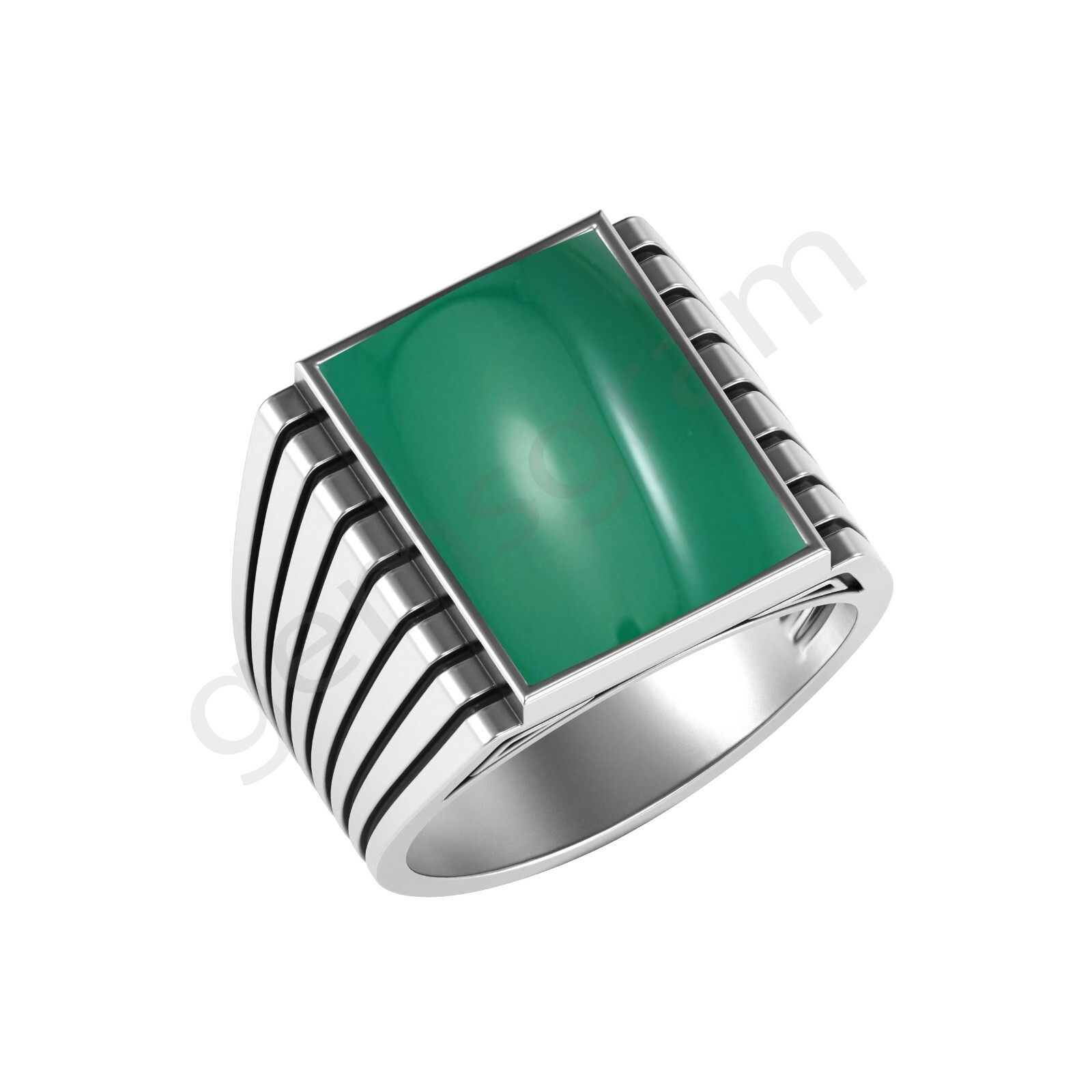 925-Sterling Silver | Gemstone-Green Onyx | Beautiful Unique Silver Men's Ring