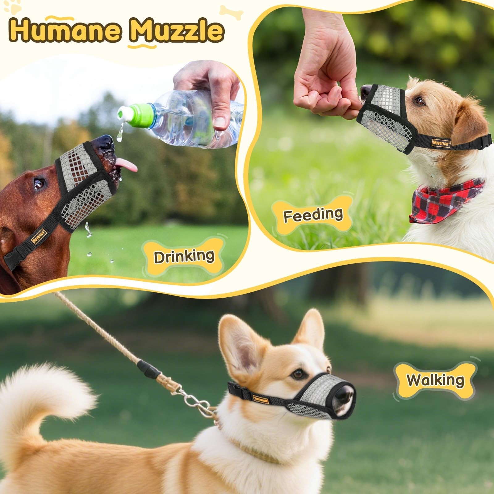 Mayerzon Dog Muzzle for Biting, Patented Soft Breathable Mesh Muzzle for Smal...