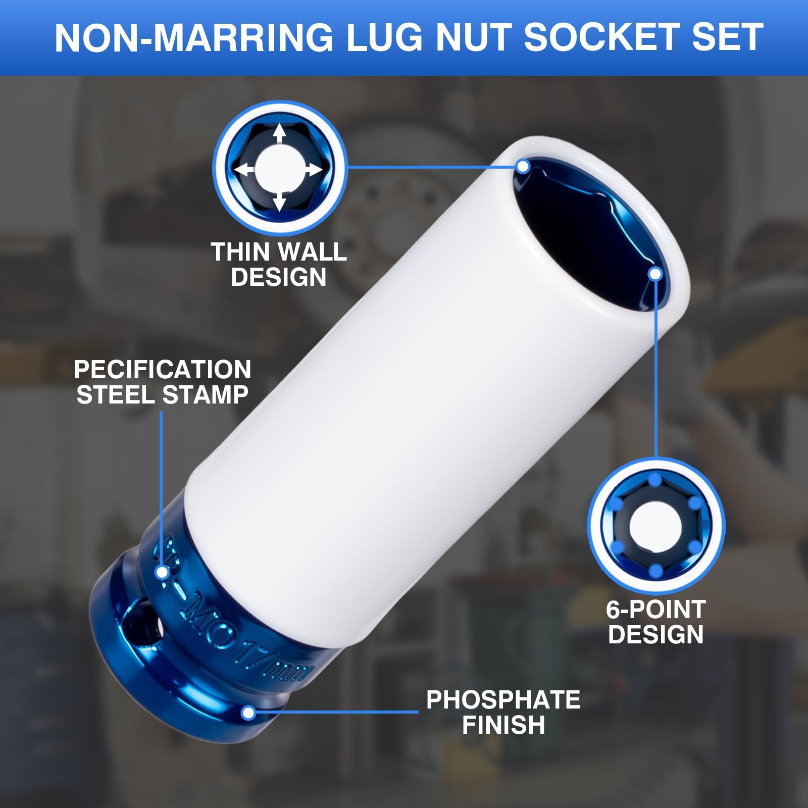 1/2" Drive 17mm Wheel Protector Impact Socket, 6 Pt Thin Wall Deep Metric