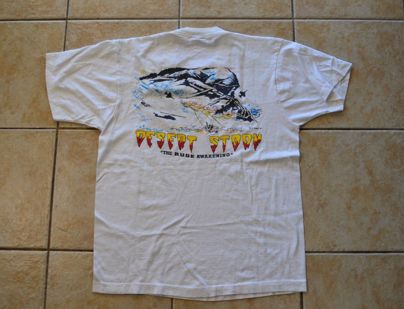 Vintage Desert Storm "The Rude Awakening" K-Day T-Shirt Men's L E'Roca 1991