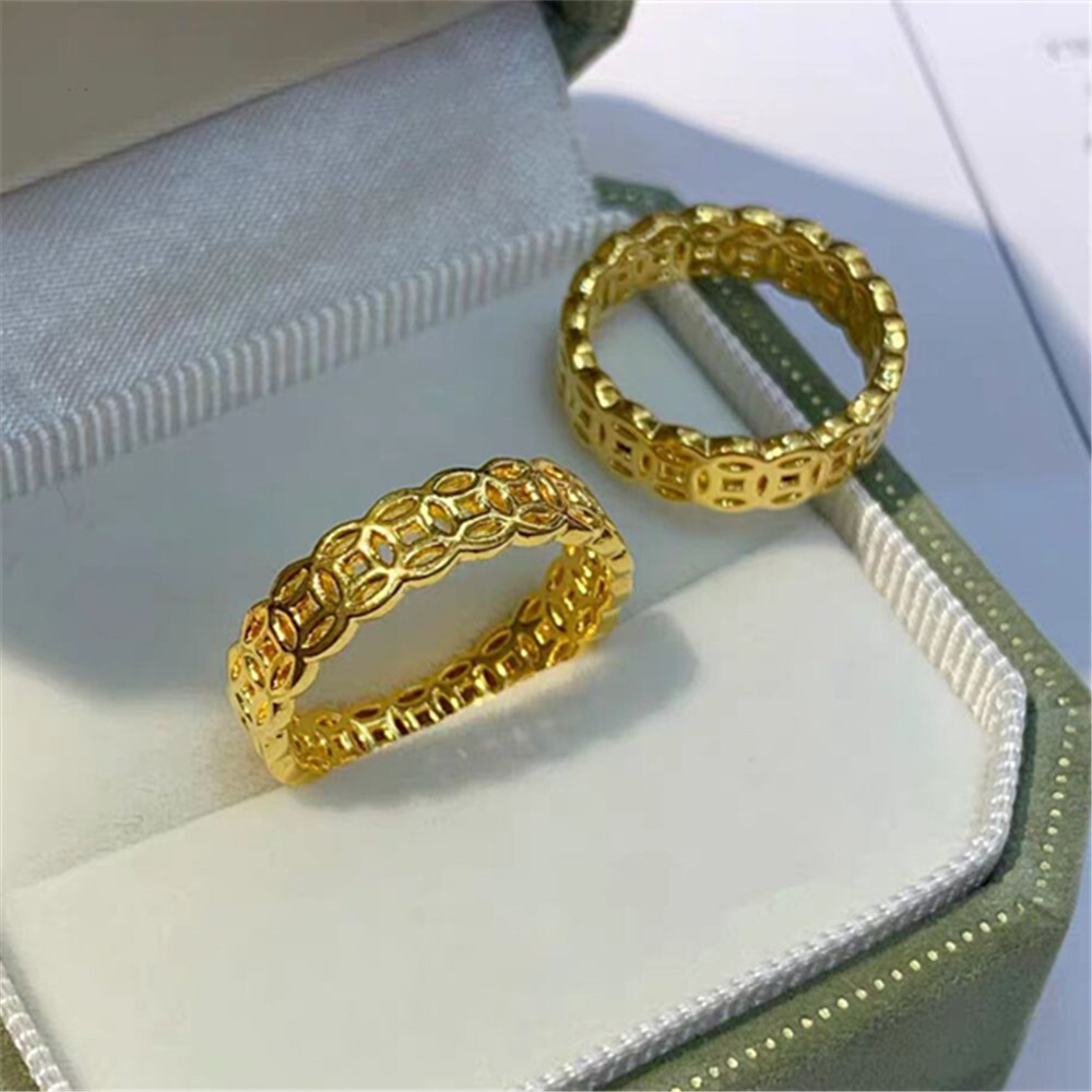 1pcs Pure 999 24K Yellow Gold Band 3D Wealth Money Coin Ring Us:4-9 Not Adjust