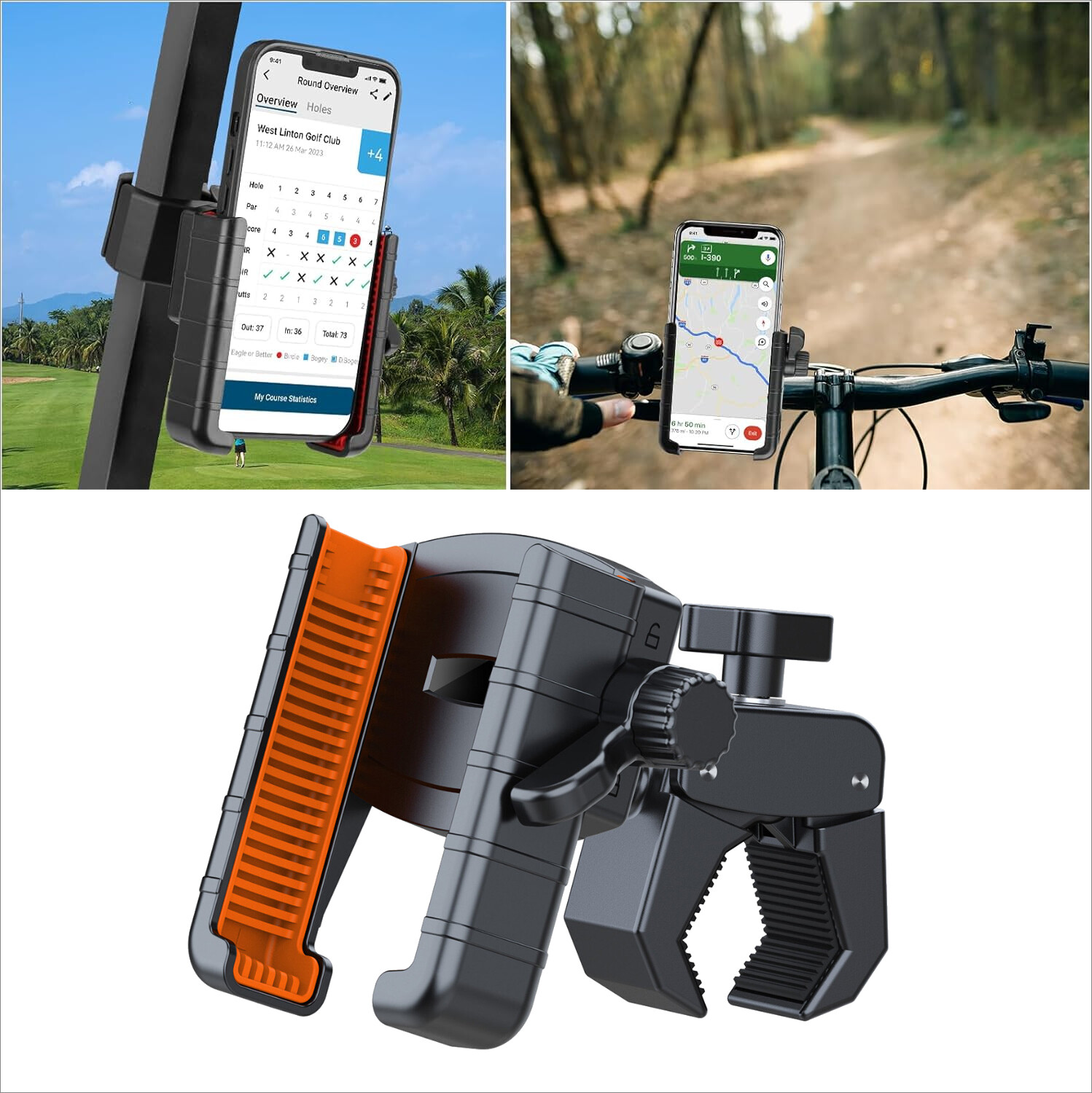 Rotatable Golf Cart Phone Holder Mount Golf Cart Accessories for All Smartphones