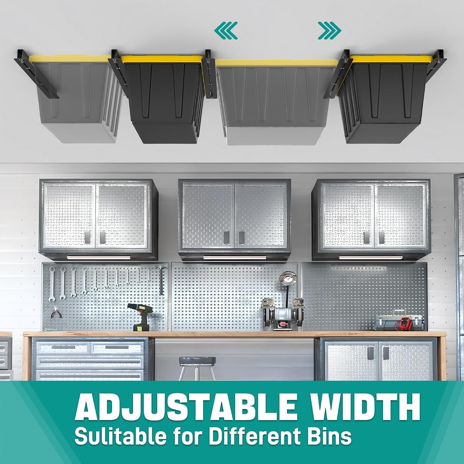 Heavy-Duty Ceiling Storage Rack System - Adjustable and Expandable 4-Bin Design