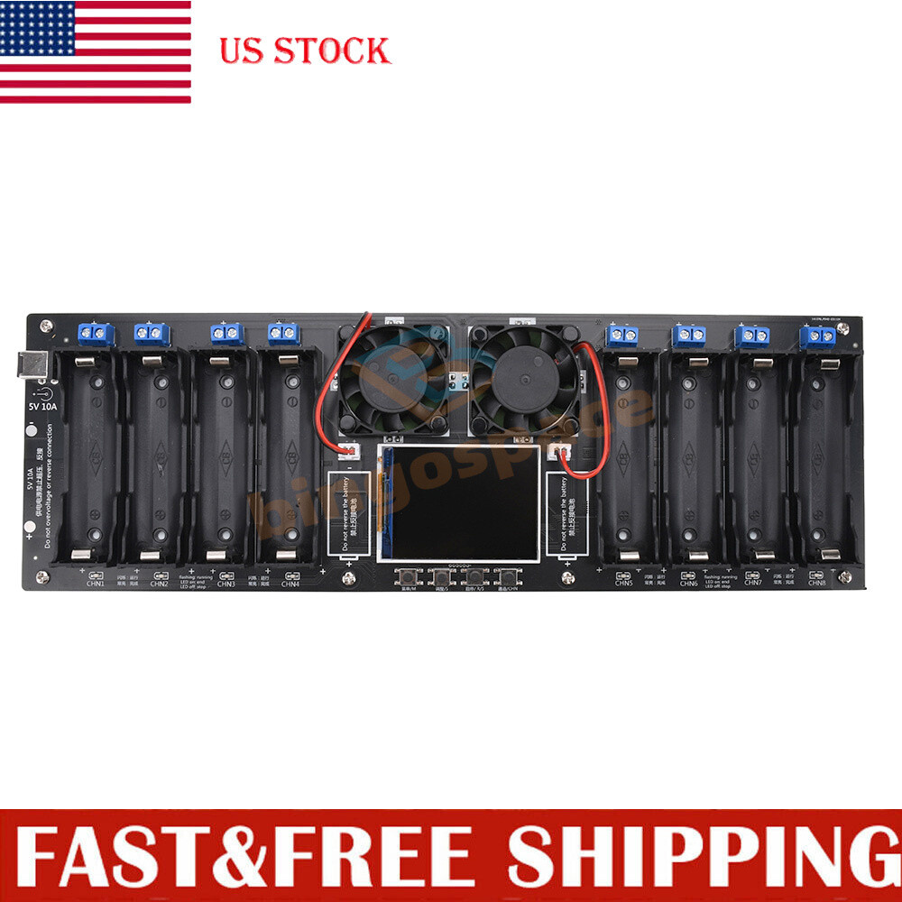 8 Channel 18650 Battery Capacity Resistance Tester Automatic Charge Discharge US