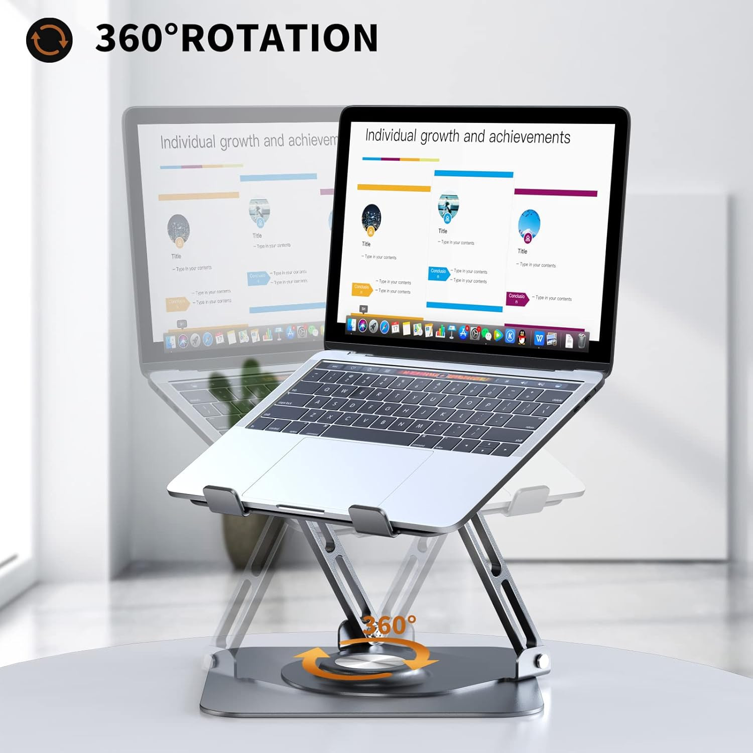 Laptop Stand for Desk, Adjustable Computer Stand with 360° Rotating Base, Ergono