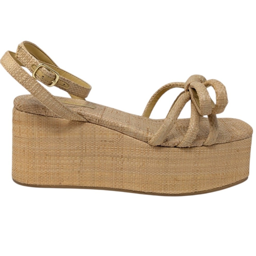 Loeffler Randall Hudson Natural Raffia Platform Wedge Sandals 8.5