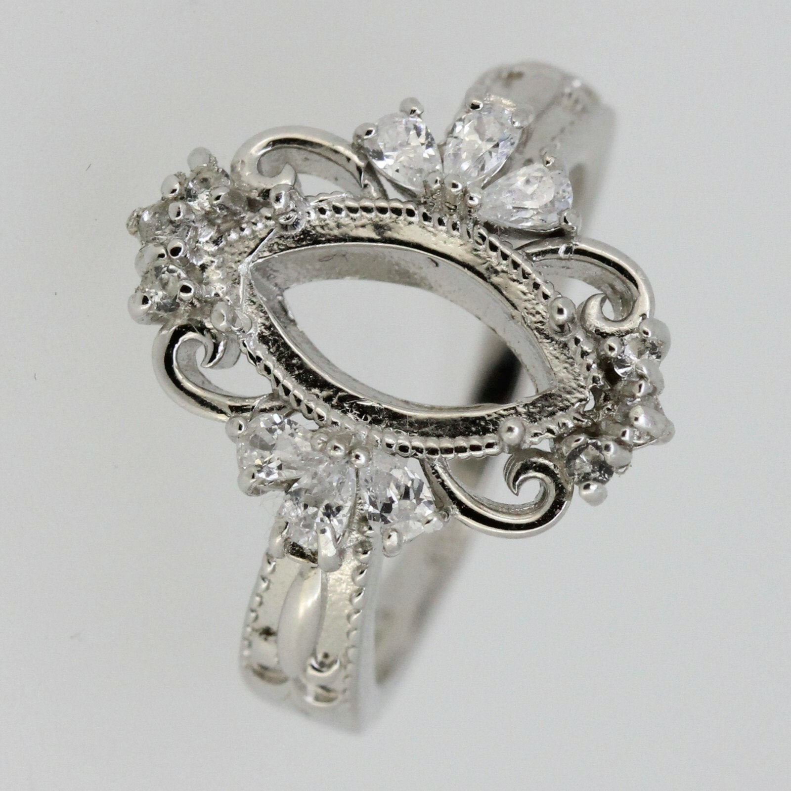 Sterling Silver Semi Mount Ring Setting Marquise MQ 12x6mm Fleur Di Lis