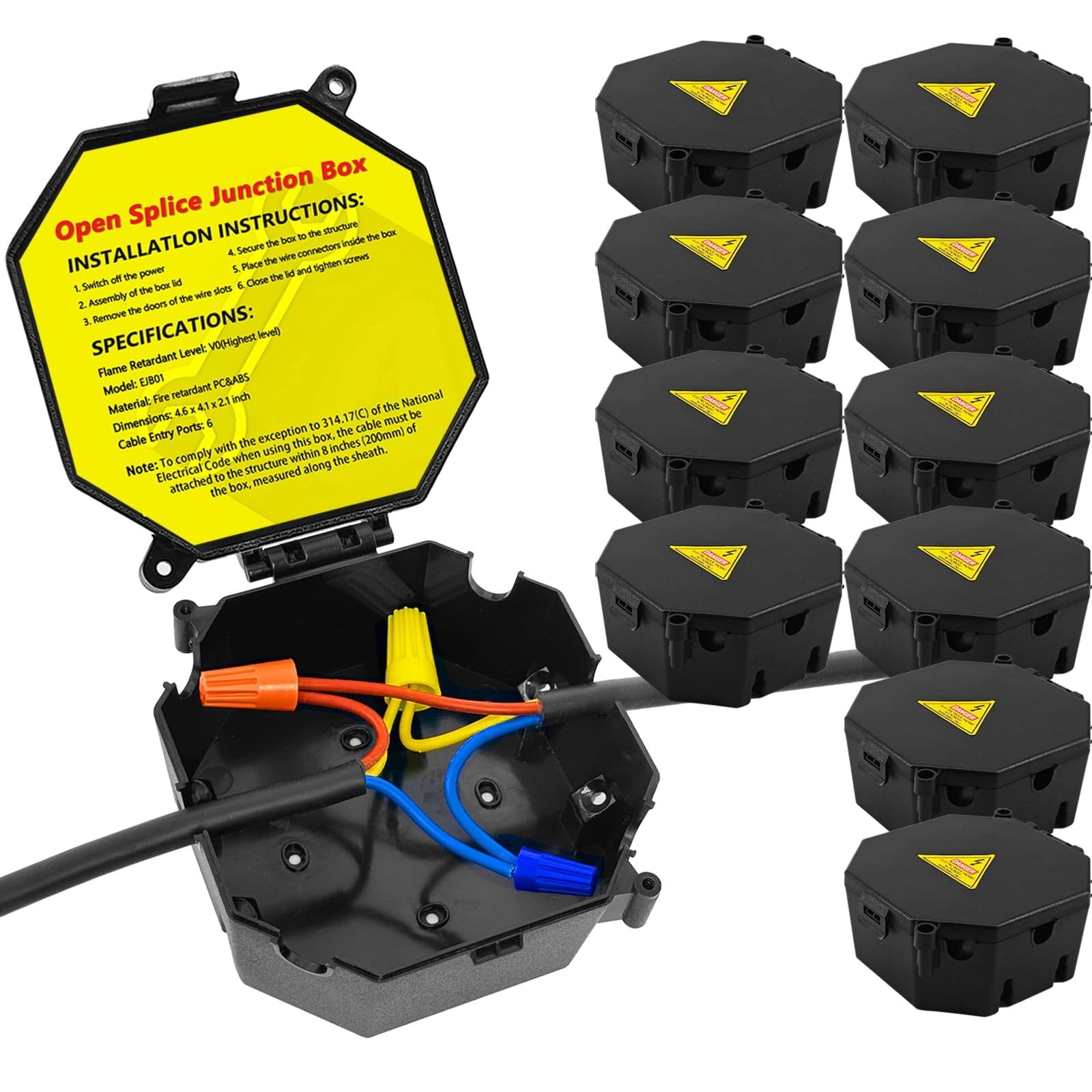 MIARALA Black Open Splice Junction Box (10 Pack), Splice Box Wire Electrical ...