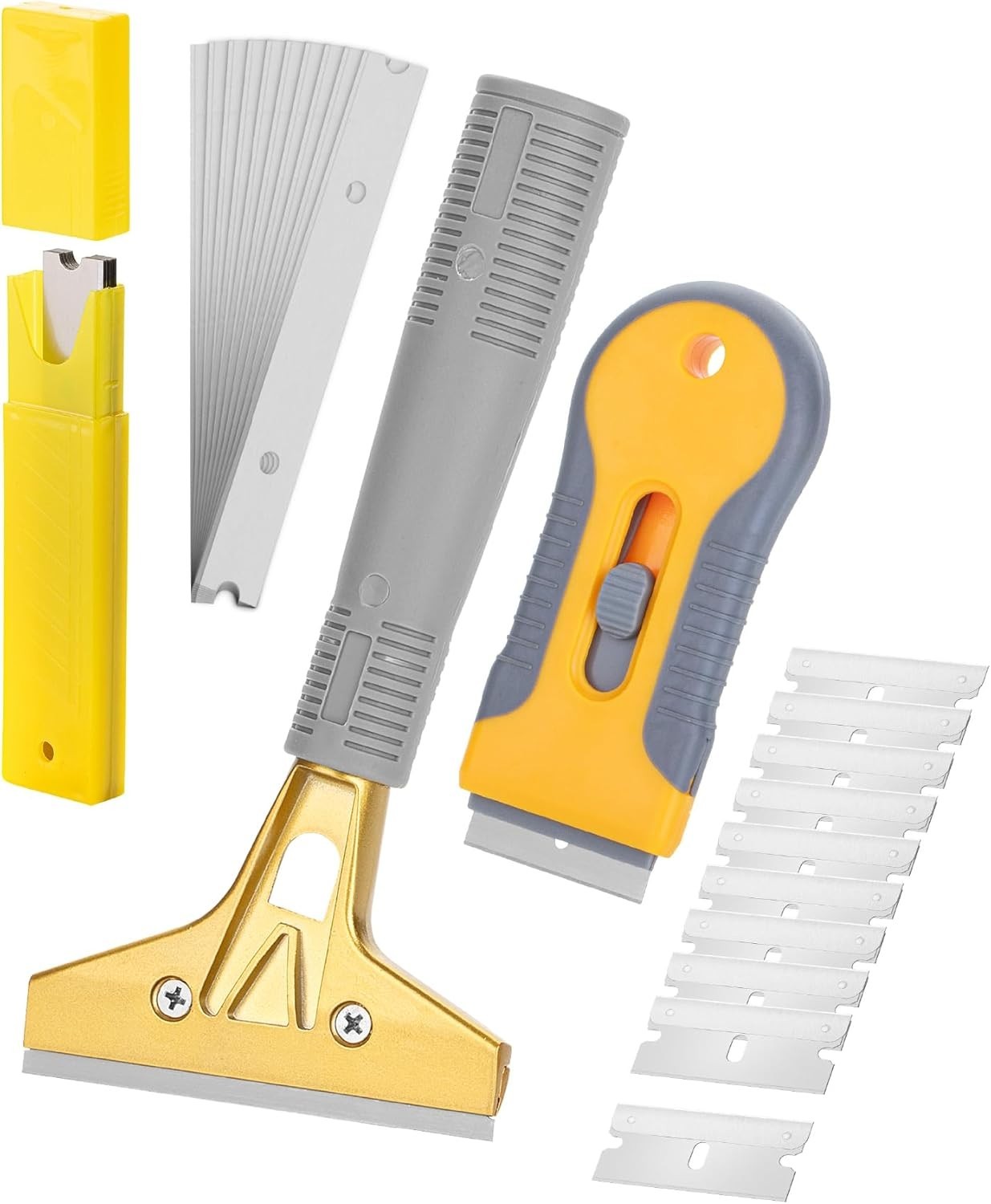 2 Razor Blade Scraper Set 1.5"" & 4"" Tool 20 Steel Blades Window Glass Paint G