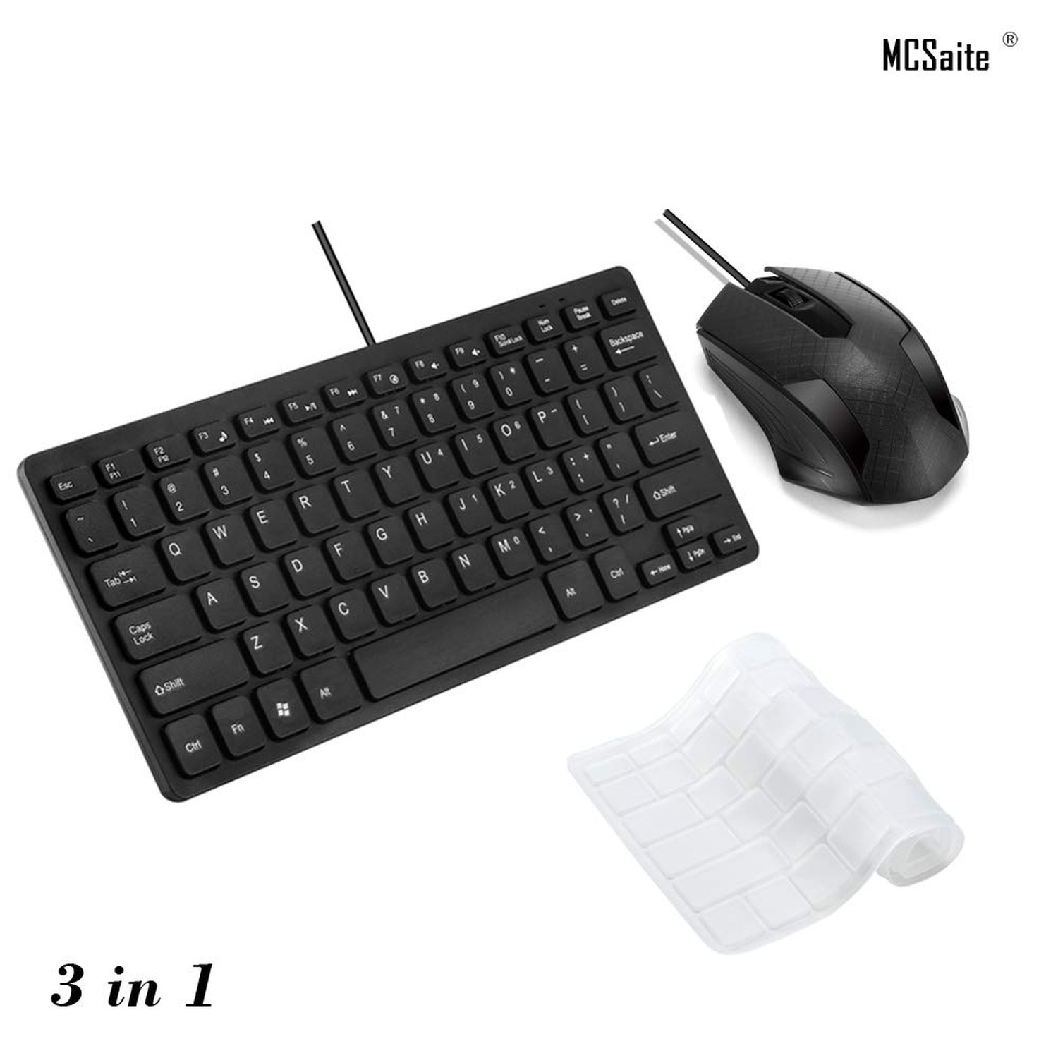 MCSaite Wired Mini Keyboard and Mouse Combo - with Keyboard Cover USB 60% Key...