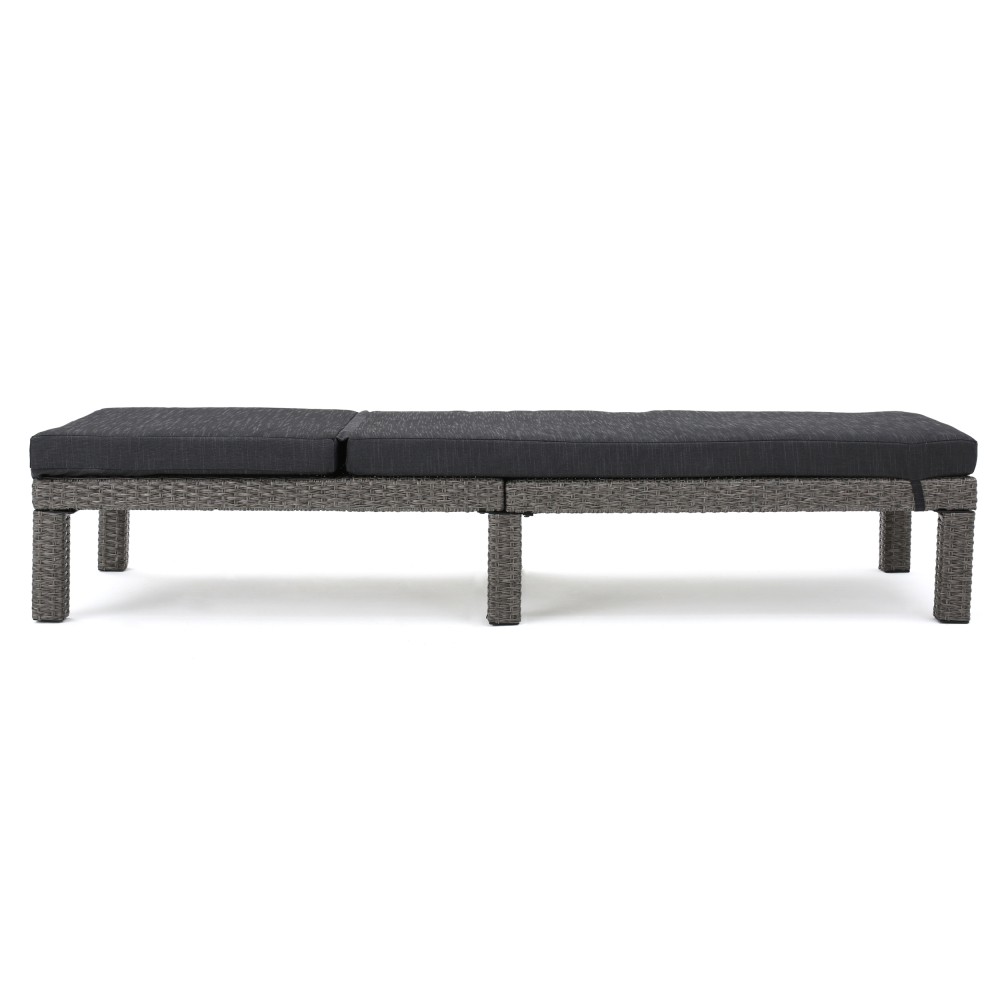 Outdoor Patio Chaise Lounge Cushion Waterproof in Modern Black PE Rattan, 77"
