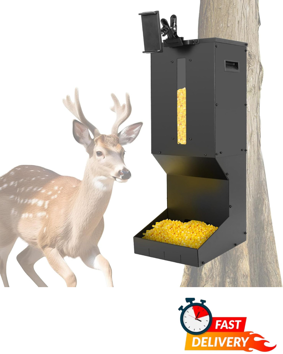 Automatic Deer Feeder 60lb Metal Gravity Dispenser Hanging Wall Mount Farm Feed