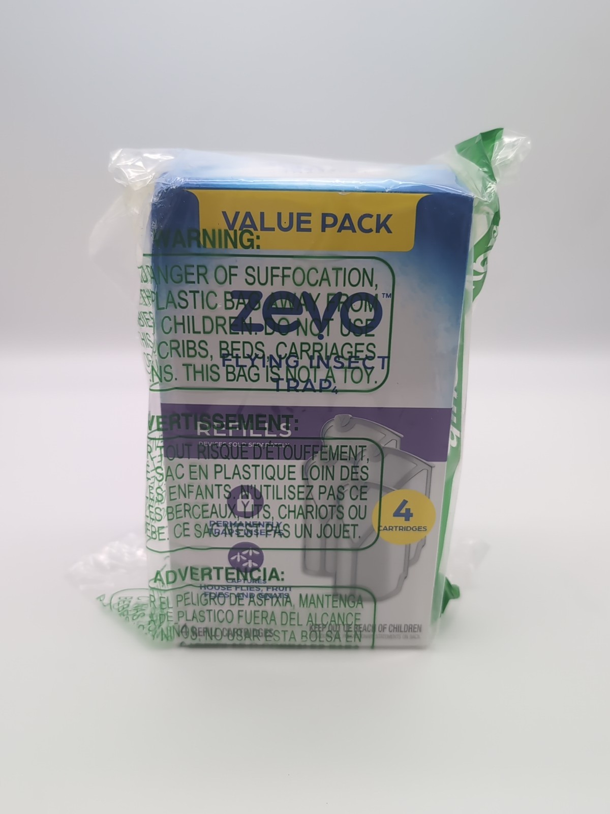 Zevo Flying Insect Trap, Fly Trap Refill Cartridges (Twin Pack, 4 Cartridges)