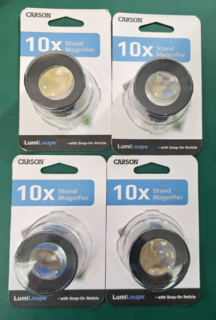 Lot of 4 New Carson LumiLoupe LL-20 10x Stand Magnifier w/ Reticle