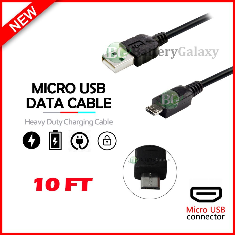 10ft Feet USB 2.0 A to Micro-USB B High Speed Cable M/M