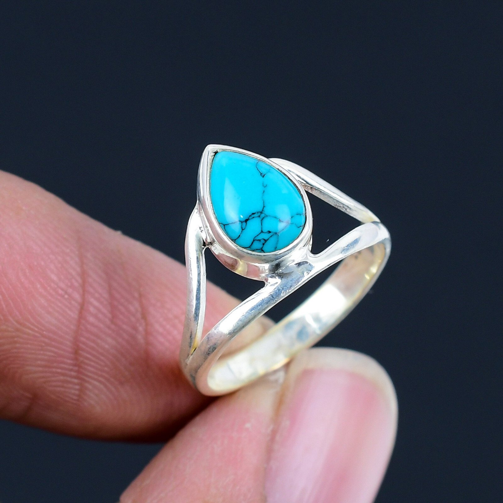 Turquoise Gemstone Ring Solid 925 Sterling Silver Pleasant For Her Mom Love