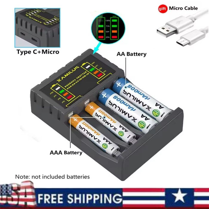 Intelligent Battery Charger 4 Slot For AA AAA NI-CD NI-MH Rechargeable Batteries