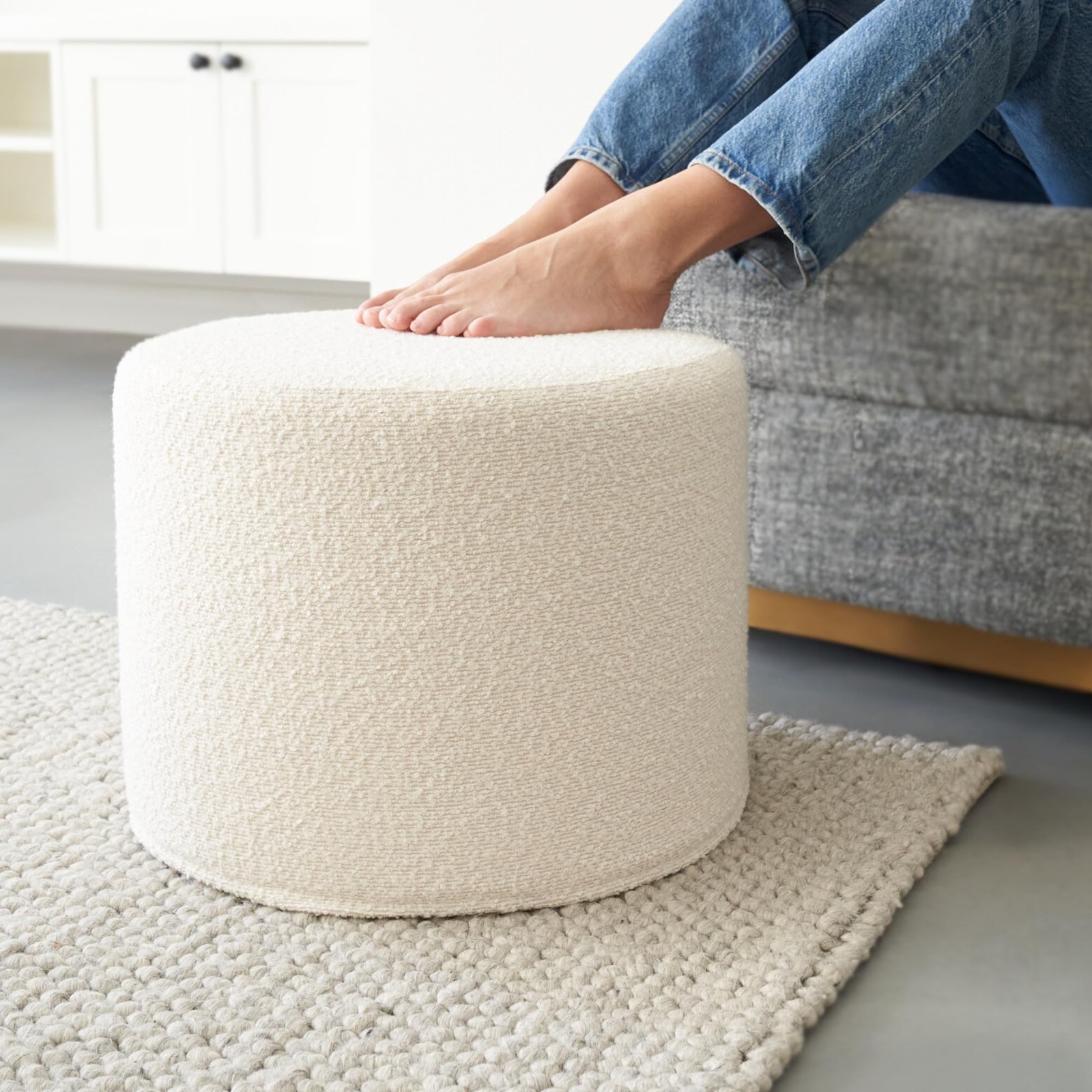 Beautiful Boucle Pouf Ottoman and Foot Rest - Elevate Your Living Room Decor ...