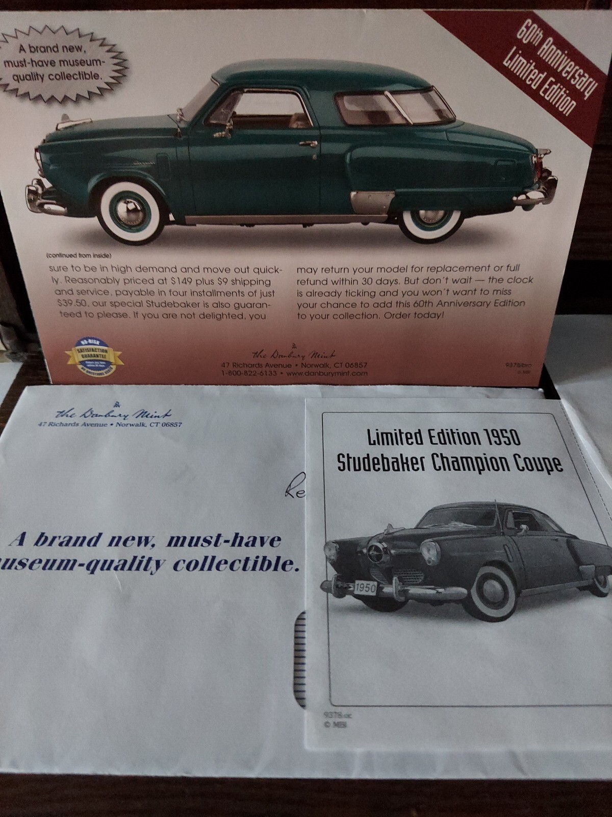 Danbury Mint 1950 Studebaker Champion Coupe 60th Anniversary Brochure Mailer