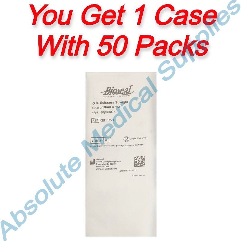 *50-Packs* Bioseal O.R. Scissors Straight 5.5" Stainless Steel Sterile KI011/50