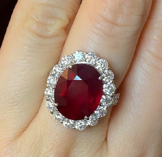 6.80 Ct Oval Cut Natural Ruby Diamond Engagement Wedding Ring 14K White Gold 7